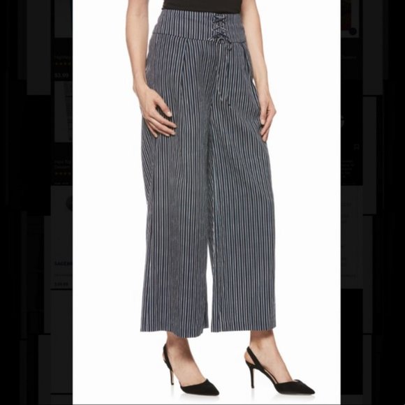 NWT PAIGE CHARISMA NAVY STRIPE WIDE LEG PANTS 10 - Picture 2 of 14